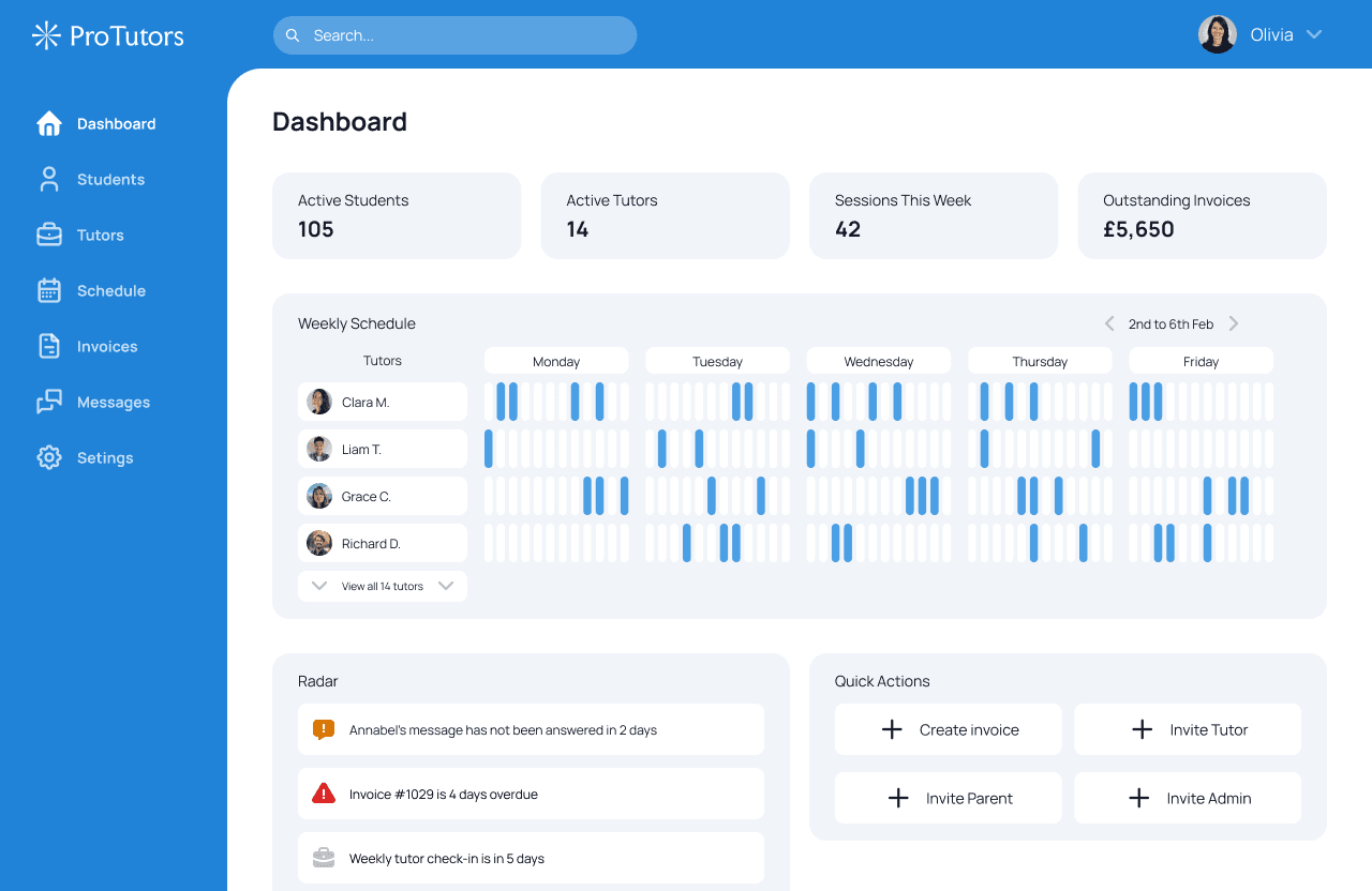 Tutoring platform screenshot